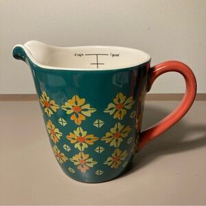 Pioneer Women Teal and Coral Floral Measuring Pitcher